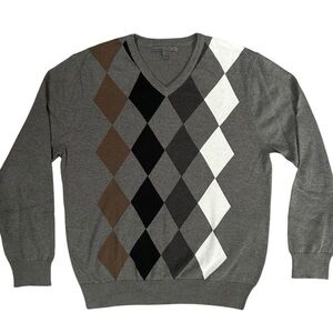 Old‎ Navy Mens XL Gray Argyle Diamond Pullover V Neck 100% Cotton Sweater